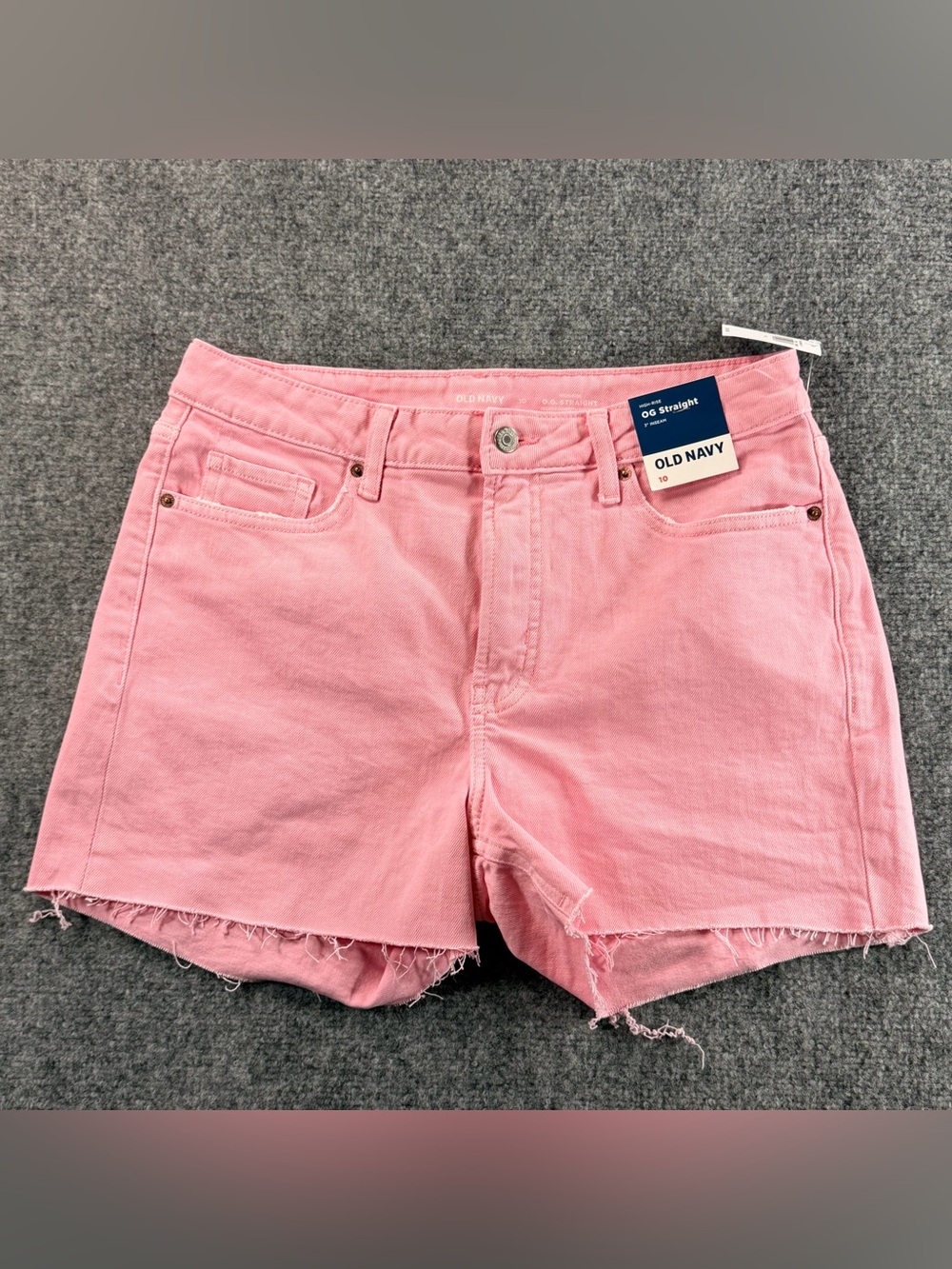 Old Navy High-Rise OG Straight Denim Shorts Pink Size 10 Raw Hem